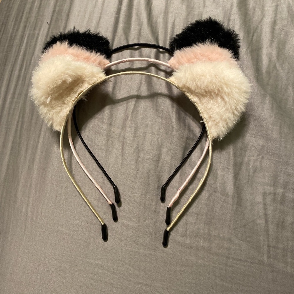 blackheart fuzzy pink white black ears headband